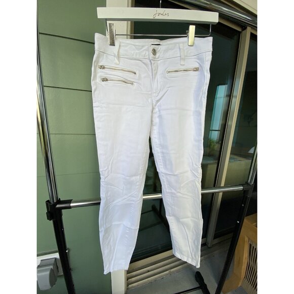 Vintage BEBE Y2K Moto Zipper White Stretch Demin Jeans Size 27 Made in USA - Picture 1 of 5